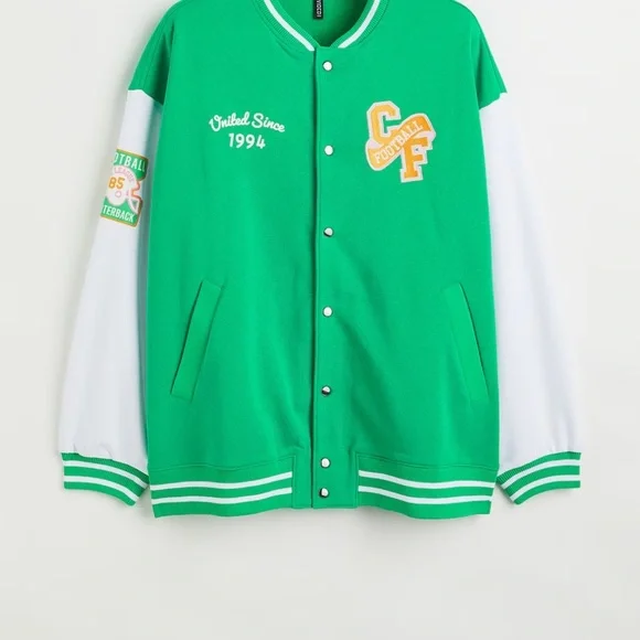 H&M Green Varsity Jacket with White Accents - Picture 7 of 7